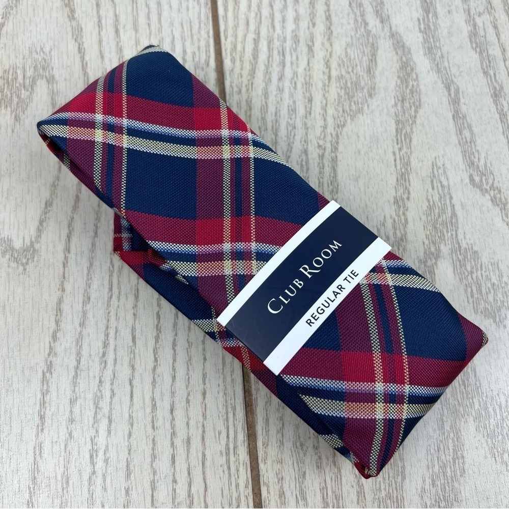 643 Club Room Men's Regular Tie Tallon Plaid 600 Red $55 Polyester